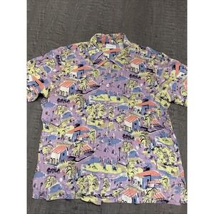 Y2K Liz Claiborne Elisabeth 16W Blouse Village print Colorful Button Up Retro‎